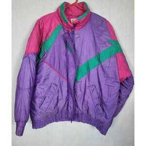 Ultimate 80's Puffer Ski Jacket Women's L Retro Vintage Coat Purple Pink Winter